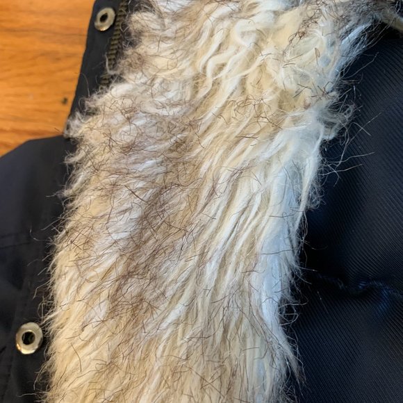 Banana Republic Womens Down Jacket Water Resistant Hood Shearling, Navy, Small - Picture 3 of 11